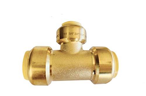 EFIELD Höger 3/4"x 3/4" x1/2" Tee Push-Fit Fitting to Connect Pex, Copper, CPVC, No-Lead Brass Push-fit Fittings Reducing Tee