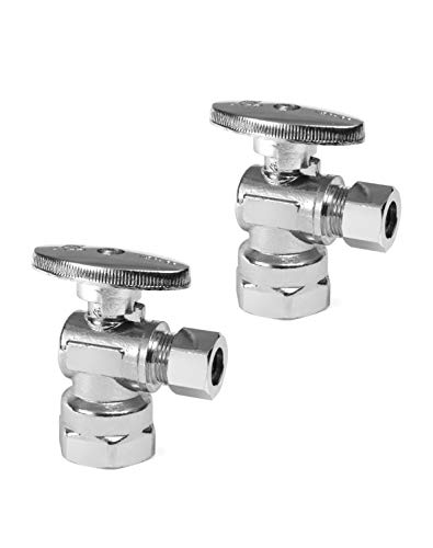 (Pack of 2) EFIELD 1/2" FIP Iron Pipe x 3/8" Compression Chrome 1/4-Turn Angle Stop Water Shutoff Ball Valve-2 Pieces Stop Valve Fip Angle Valve 1/2* 3/8”