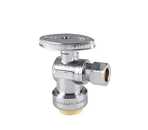 EFIELD Höger Push Fit 1/4 Turn Angle Stop Valve Water Shut Off 1/2 Push x 3/8 Inch Compression Chrome
