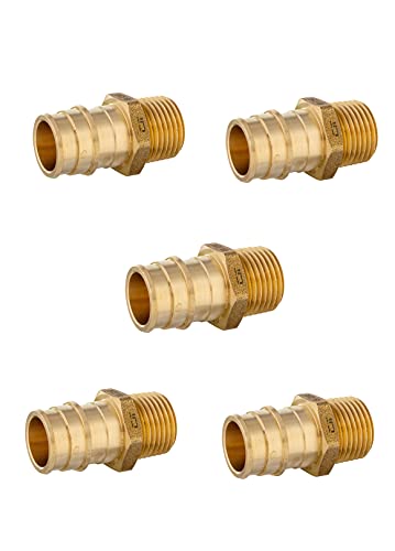 (Pack of 5)EFIELD Pex A Expansion Fitting 3/4" Pex x 1/2" Male NPT Adapter,F1960 Lead Free Brass-5 Pieces Pex-A Expansion Fittings Male Threaded Adapter