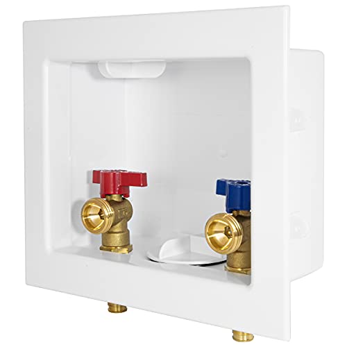 EFIELD Washing Machine Outlet Box with Center Drain with Brass 1/4 Turn Valves Installed, 1/2" PEX-a F1960 Expansion Fitting Connection X 3/4" MHT Connection,White Outlet Box Washing Machine Pex-a (expansion) Inlet
