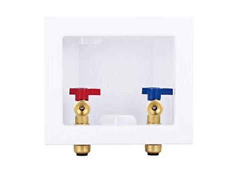 EFIELD Washing Machine Outlet Box with Center Drain,1/2-Inch Push-Fit Connection, 3/4-Inch MHT Outlet with 1/4-Turn Ball Valves Installed, White Outlet Box Washing Machine Push-fit Inlet