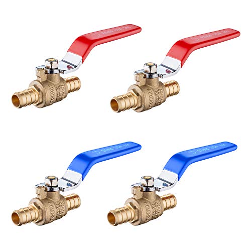 (Pack of 4) EFIELD 1/2 Inch Pex Brass Full Port Shut Off Ball Valve HOT AND COLD, No Lead Brass UPC Certified-4 Pieces Crimp Fittings & Valves Pex Ball Valve