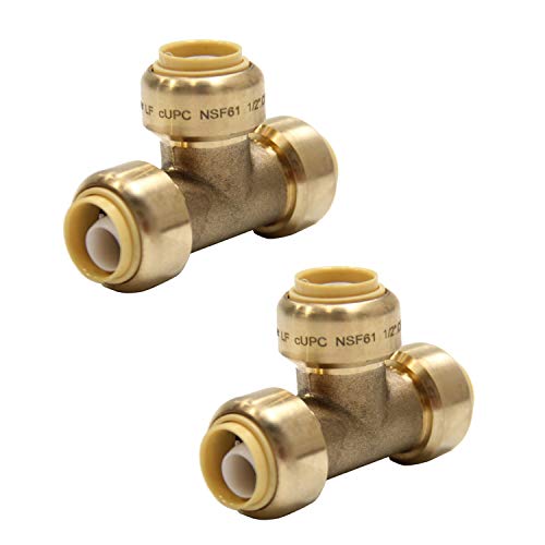 (Pack of 2) EFIELD Höger 1/2 Inch Tee Push-Fit Fitting to Connect Pex, Copper, CPVC, No-Lead Brass (2) Push-fit Fittings Tee
