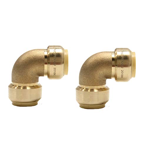 (Pack of 2) EFIELD 3/4 Inch Elbow Push-Fit Fitting to Connect Pex, Copper, CPVC, No-Lead Brass-2 Pieces Push-fit Fittings Elbow