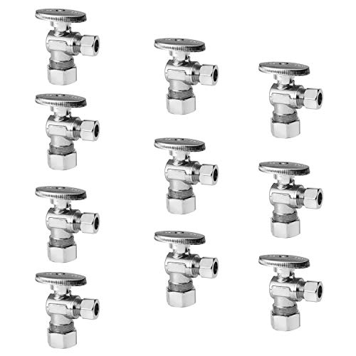 (Pack of 10) EFIELD Angle Stop Valve 1/2" Nominal (5/8" OD) Compression x 3/8" OD, 1/4-Turn Lead Free-10 Pieces Stop Valve Stop Valve Compression Angle Valve 1/2(OD5/8)”3/8”