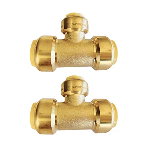 (Pack of 2) EFIELD Höger 3/4"x 3/4" x1/2" Tee Push-Fit Fitting to Connect Pex, Copper, CPVC, No-Lead Brass 2 Pieces Push-fit Fittings Reducing Tee
