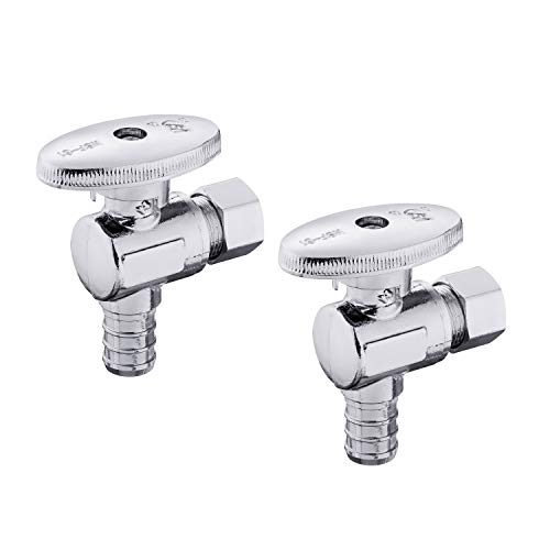 (Pack of 2) EFIELD 1/4 Turn Angle Stop Valve 3/8" OD CompressionX 1/2" PEX Chrome Plated Brass, Lead Free-2Pieces Stop Valve Pex-b Angle Valve 1/2* 3/8”