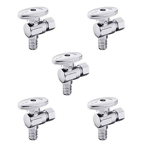 (Pack of 5) EFIELD 1/4 Turn Angle Stop Valve 3/8" OD Compression X 1/2" PEX Chrome Plated Brass, Lead Free-5 Pieces Stop Valve Pex-b Angle Valve 1/2* 3/8”