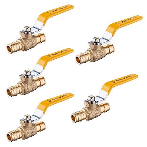 (Pack of 5) EFIELD 3/4 Inch Pex Brass Full Port Shut Off Ball Valve,Yellow Handle No Lead Brass UPC Certified-5 Pieces Crimp Fittings & Valves Pex Ball Valve