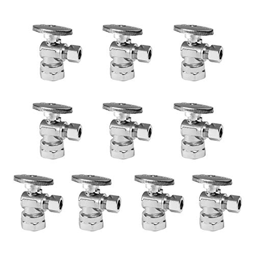 EFIELD 1/2" FIP Iron Pipe x 3/8" Compression Chrome 1/4-Turn Angle Stop Water Shutoff Ball Valve, Lead Free Stop Valve Fip Angle Valve 1/2* 3/8”