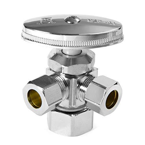 EFIELD Dual Compression Outlet Angle Stop Valve, Quarter Turn, Lead Free Water Valve Shut Off 1/2" NOM (5/8" ODx3/8"x 3/8" Stop Valve Dual
