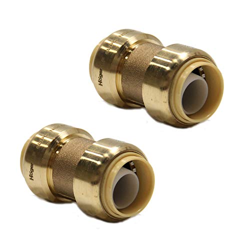 (Pack of 2) EFIELD 3/4 Inch Straight Coupling Push-Fit Fitting to Connect Pex, Copper, CPVC, No-Lead Brass-2 Pieces Push-fit Fittings Coupling