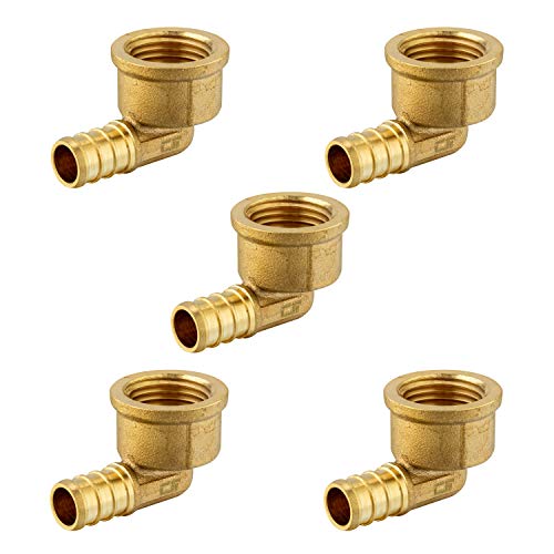 (Pack of 5) EFIELD PEX 1/2"x1/2" FEMALE THREADED NPT ELBOW BRASS CRIMP FITTINGS - LEAD FREE 5 PIECES Crimp Fittings & Valves Female Threaded Elbow