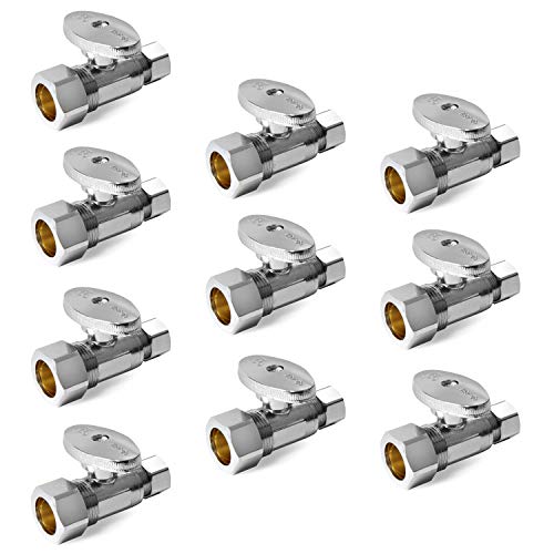 (Pack of 10) EFIELD Straight Stop Valve 1/2" Nominal (5/8" OD) Compression x 3/8" OD, 1/4-Turn Lead Free-10 Pieces Stop Valve Stop Valve Compression Straight Valve 1/2(OD5/8)”3/8”