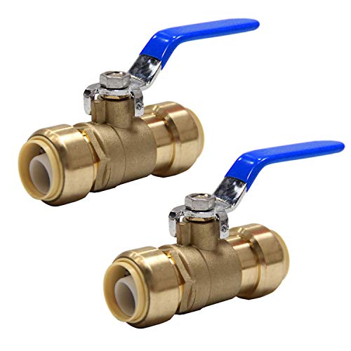 (Pack of 2) EFIELD Höger 1/2 Inch Ball Valve for Push-Fit Valve Full Port Ball Valve No Lead Brass UPC Certified-2 Pieces Push-fit Fittings Push-fit ball valve