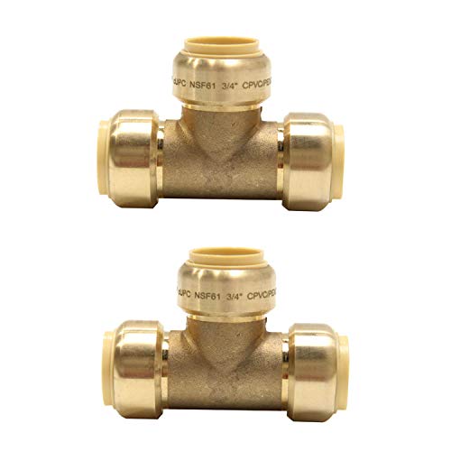 EFIELD Höger 3/4 Inch Tee Push-Fit Fitting to Connect Pex, Copper, CPVC, No-Lead Brass Push-fit Fittings Tee