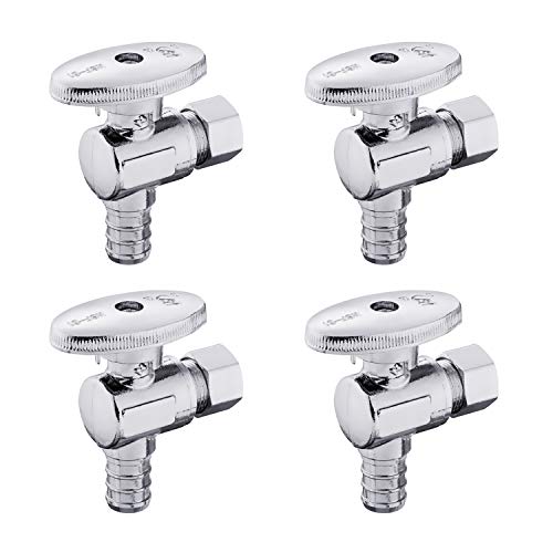 (Pack of 4) EFIELD 1/4 Turn Angle Stop Valve 3/8" OD Compression X 1/2" PEX Chrome Plated Brass, Lead Free-4 Pieces Stop Valve Pex-b Angle Valve 1/2* 3/8”
