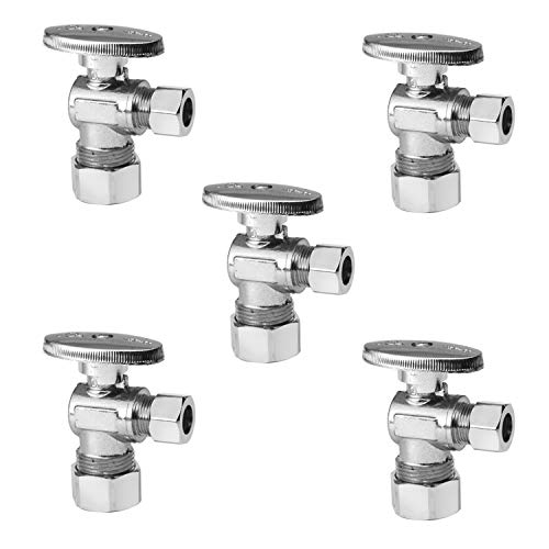 (Pack of 5) EFIELD Angle Stop Valve 1/2" Nominal (5/8" OD) Compression x 3/8" OD, 1/4-Turn Lead Free-5 Pieces Stop Valve Stop Valve Compression Angle Valve 1/2(OD5/8)”3/8”