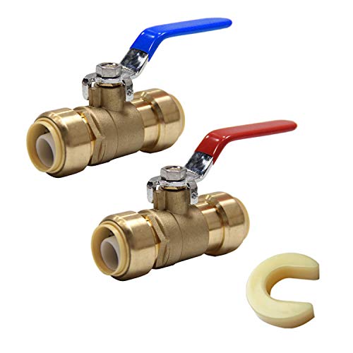 (Pack of 2) EFIELD Höger 1/2 Inch Push-Fit Full Port Ball Valve HOT AND COLD With A Dsicoonect Clip, No Lead Brass UPC Certified-2 Pieces Push-fit Fittings Push-fit ball valve