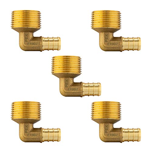 (Pack of 5) EFIELD PEX 1/2"x3/4" MALE THREADED NPT ELBOW BRASS CRIMP FITTINGS - LEAD FREE 5 PIECES Crimp Fittings & Valves Male Threaded Elbow