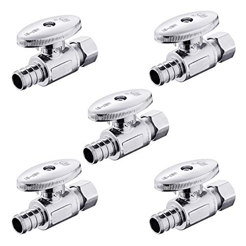 (Pack of 5) EFIELD 1/4 Turn Straight Stop Valve 3/8" OD Compression X 1/2" PEX Chrome Plated Brass, Lead Free-5 Pieces Stop Valve Stop Valve Compression Straight Valve 1/2(OD5/8)”3/8”