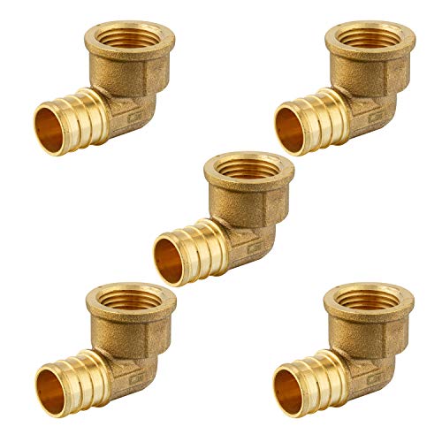 (Pack of 5) EFIELD PEX 3/4"x3/4" FEMALE THREADED NPT ELBOW ADAPTER BRASS CRIMP FITTINGS , LEAD FREE-5 PIECES Crimp Fittings & Valves Female Threaded Elbow