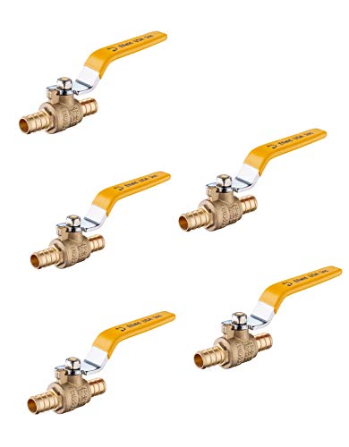 (Pack of 5) EFIELD 1/2 Inch Pex Brass Full Port Shut Off Ball Valve ,Yellow Handle No Lead Brass UPC Certified-5 Pieces Crimp Fittings & Valves Pex Ball Valve