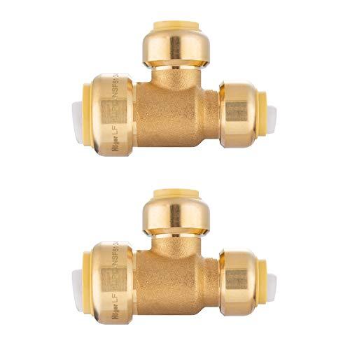 EFIELD Hoger 3/4"x 1/2" x1/2" Tee Push-Fit Fitting to Connect Pex, Copper, CPVC, No-Lead Brass Push-fit Fittings Reducing Tee