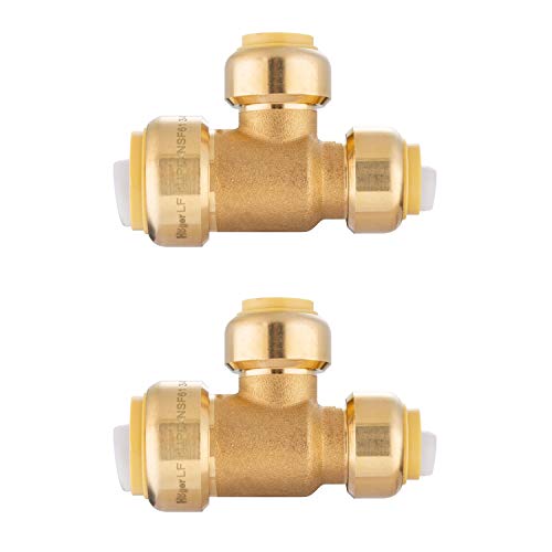 EFIELD Hoger 3/4"x 1/2" x1/2" Tee Push-Fit Fitting to Connect Pex, Copper, CPVC, No-Lead Brass Push-fit Fittings Reducing Tee