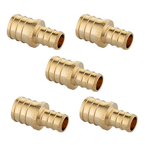 (Pack of 5) EFIELD PEX 1Inch x 3/4 Inch Reducing Coupling Crimp Brass Fitting, Lead Free-5 Pieces Crimp Fittings & Valves Coupling