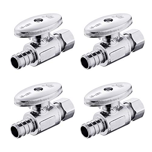 (Pack of 4) EFIELD 1/4 Turn Straight Stop Valve 3/8" OD Compression X 1/2" PEX Chrome Plated Brass, Lead Free-4 Pieces Stop Valve Pex-b straight Valve 1/2* 3/8”