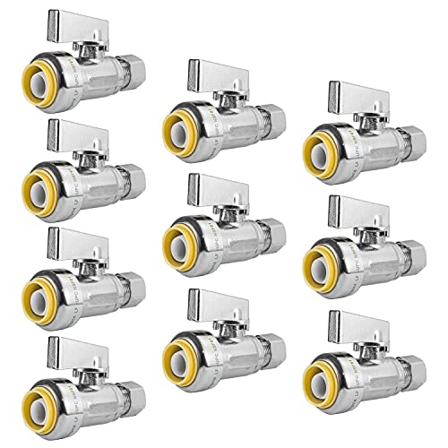 10 PCS Push Fit 1/4 Turn Straight Stop Valve Water Shut Off 1/2 Push x 3/8 Inch Compression Chrome,Lead Free Stop Valve Push-fit Straight Valve 1/2* 3/8”