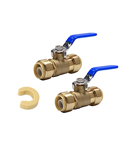 (Pack of 2) EFIELD 3/4 Inch Push-Fit Full Port Ball Valve With A Disconnect Clip Tool, Lead Free Brass UPC Certified-2 Pieces Push-fit Fittings Push-fit ball valve